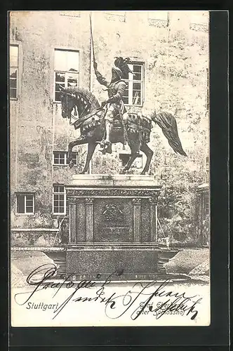 AK Stuttgart, Graf Eberhard-Denkmal im alten Schlosshof