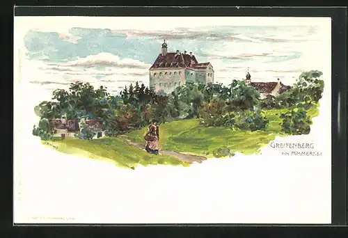 Künstler-AK Greifenberg / Ammersee, Schloss und Kirche