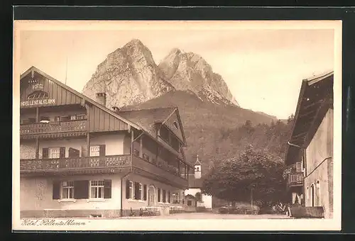 AK Grainau, Hotel Höllentalklamm mit grossen und kleinen Waxenstein