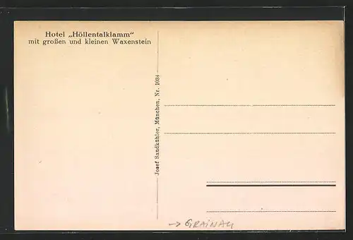 AK Grainau, Hotel Höllentalklamm mit grossen und kleinen Waxenstein