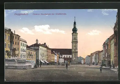 AK Deggendorf, Unterer Stadtplatz mit Grabkirche