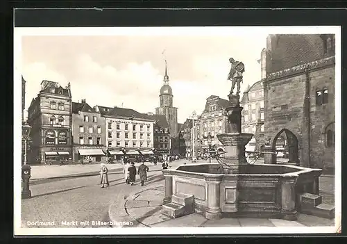 AK Dortmund, Markt mit Bläserbrunnen