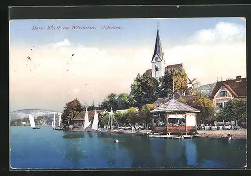 AK Maria Wörth am Wörthersee, Teilansicht mit Kirche