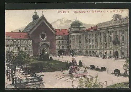 AK Innsbruck, Rennplatz mit Hofkirche und k. k. Hofburg