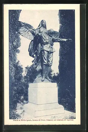 AK Aquileia, Gloria al Milite ignoto, bronzo di Ettore Ximenes nel cimitero