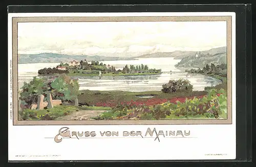 Künstler-AK Karl Mutter: Blick auf die Insel Mainau