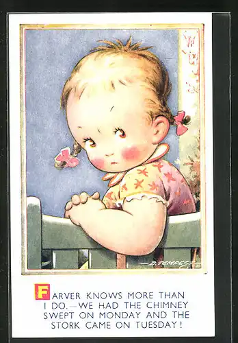 Künstler-AK Douglas Tempest: Mädchen blickt fragend über ihre Schulter