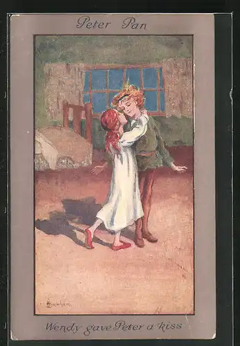 Künstler-AK S. Barham: Peter Pan, Wendy gave Peter a kiss