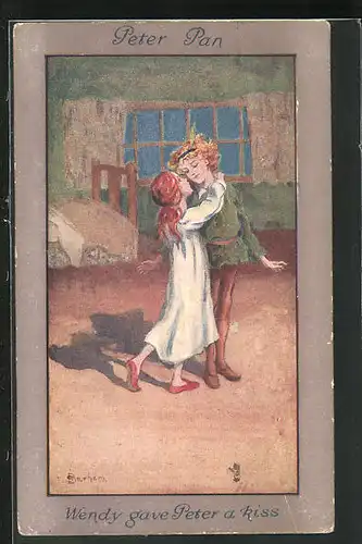 Künstler-AK S. Barham: Peter Pan, Wendy gave Peter a kiss