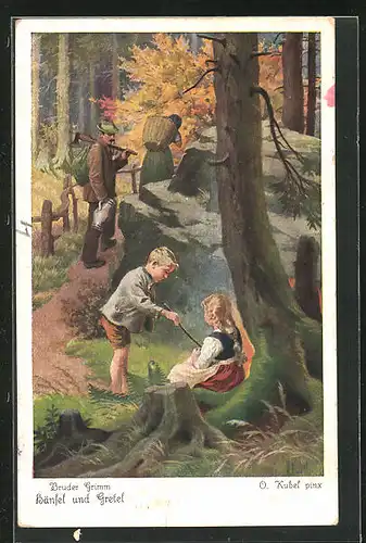 Künstler-AK Otto Kubel: Hänsel und Gretel, Brüder Grimm, Eltern lassen Hänsel und Gretel im Wald zurück