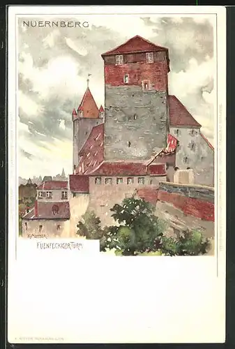 Künstler-AK Karl Mutter: Nürnberg, Blick auf den Fünfeckigen Turm