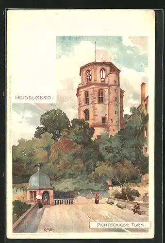 Künstler-AK Karl Mutter: Heidelberg, Achteckiger Turm