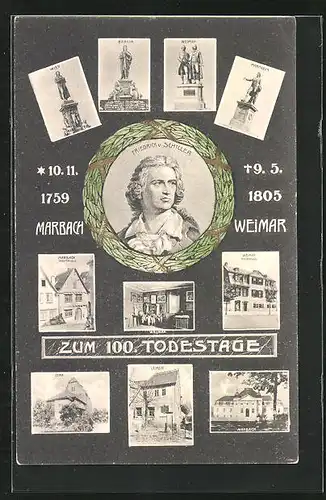 AK Weimar, Friedrich v. Schiller, 100. Todestag 1759-1805, Häuser und Denkmäler