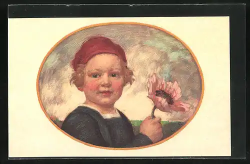 Künstler-AK Ludwig von Zumbusch: Mädchen hät eine Blume in der Hand