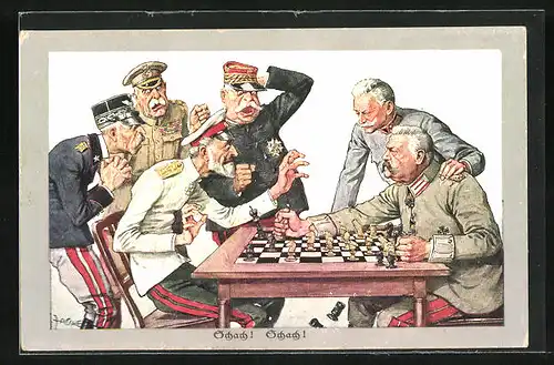 Künstler-AK Theo Zasche: Schach! Schach!, Soldaten beim Schachspiel