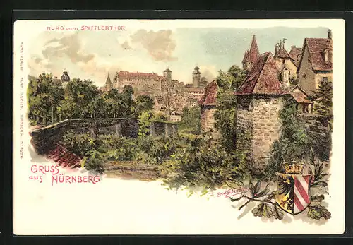 Künstler-AK Erwin Spindler: Nürnberg, Burg vom Spittlertor gesehen