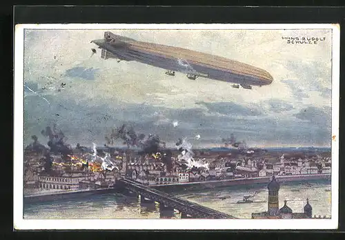 Künstler-AK Hans Rudolf Schulze: Zeppelinfahrt über den Bodensee