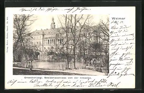 AK Weimar, Grossherzogl. Residenzschloss von der Ilm gesehen