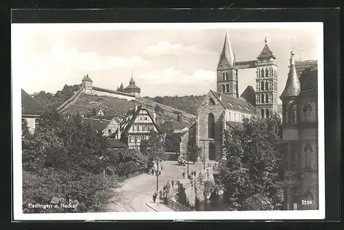 AK Esslingen a. N., Teilansicht mit Kirche