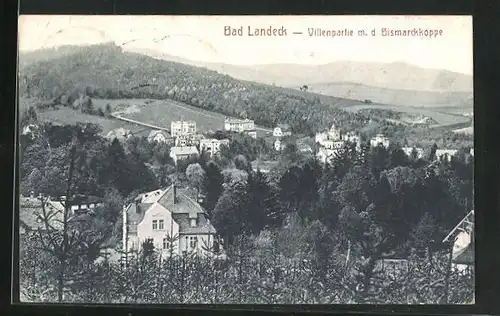 AK Bad Landeck, Villenpartie mit der Bismarckkoppe