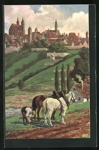 Künstler-AK Rothenburg o. Tbr., Blick vom Felsenkeller