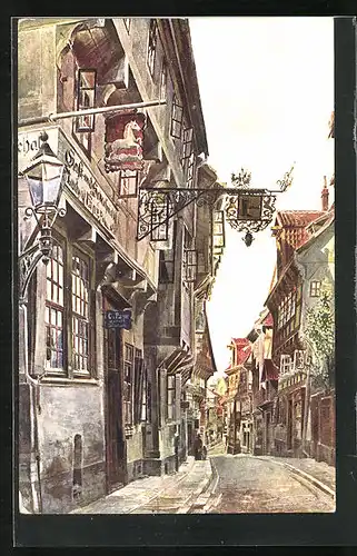 Künstler-AK Hildesheim, Blick in die Schuhstrasse