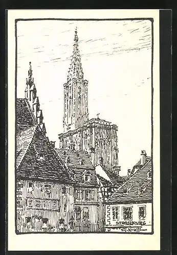 Künstler-AK Strassbourg, Blick zum Münster