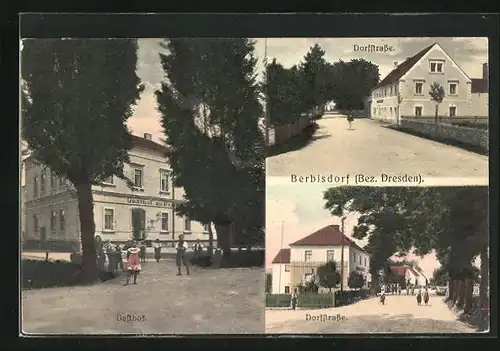 AK Berbisdorf, Gasthof zu Berbisdorf und Dorfstrasse