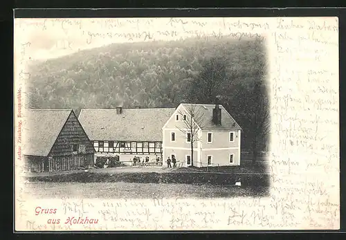 AK Holzhau, Blick auf das Dorf-Gasthaus