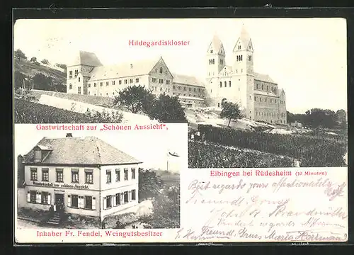 AK Eibingen bei Rüdesheim, Gastwirtschaft zur Schönen Aussicht von Fr. Fendel, Weingutbesitzer