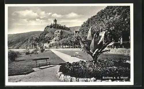 AK Kochem a. d. Mosel, Parkanlage im Ort mit Blick auf Burg