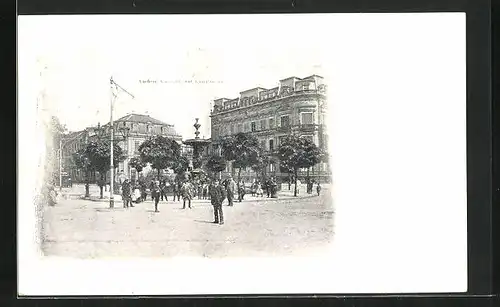 AK Aachen, Kaiserplatz und Kaiserbrunnen