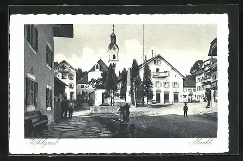 AK Kohlgrub, Markt mit Kirche
