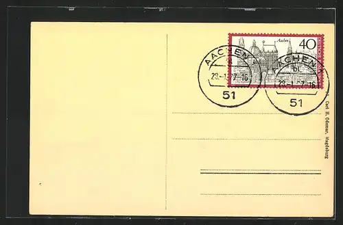 AK Aachen, Postwagen am Rathaus mit Restaurant zum Eulenspiegel