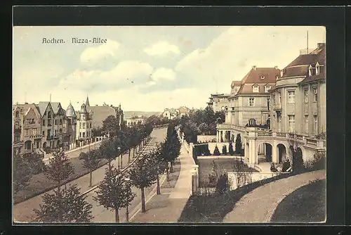 AK Aachen, Nizza-Allee mit Villen