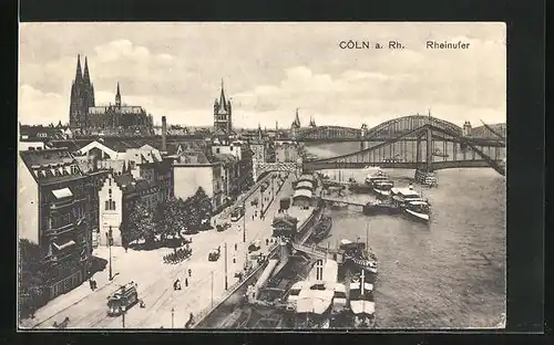 AK Köln a. Rh. Rheinufer mit Dom