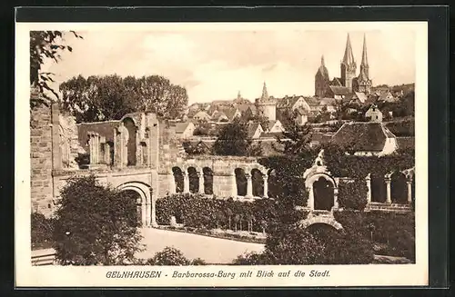 AK Gelnhausen, Barbarossa-Burg mit Blick auf die Stadt