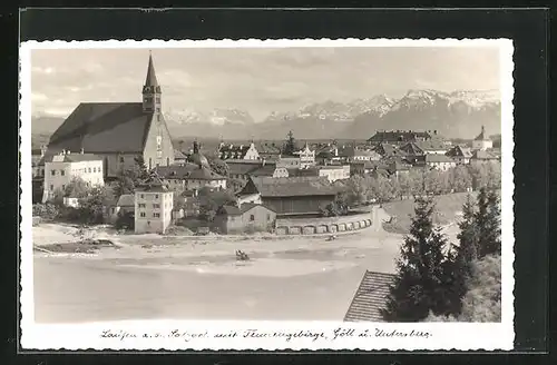 Foto-AK Laufen a. d. Salzach, Teilansicht mit Tennengebirge, Göll und Unterserg