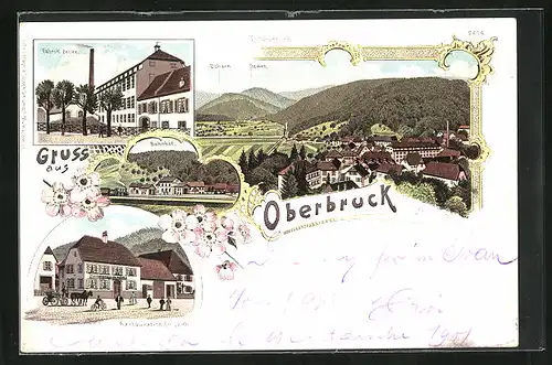 Lithographie Oberbruck, Restauration Ch. Veith, Fabrik Zeller, Bahnhof