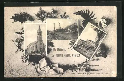 AK Montreux-Vieux, Kirche, Bahngleise, Schule