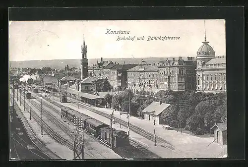 AK Konstanz, Bahnhof und Bahnhofstrasse