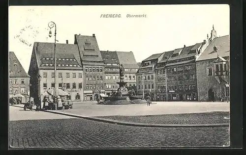 AK Freiberg, Obermarkt mit Brunnen