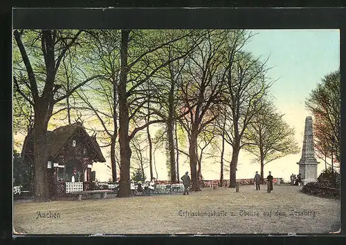 AK Aachen, Erfrischungshalle und Obelisk auf dem Lousberg