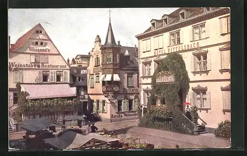 AK Bad Kissingen, Marktplatz mit Hotel Wittelsbach, Weinstube und Bäckerei