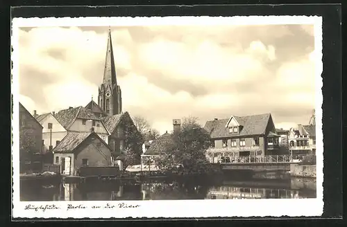 AK Buxtehude, Partie am Fluss mit Kirche