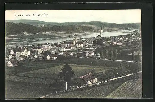 AK Vilshofen, Ortsansicht mit Kirchen