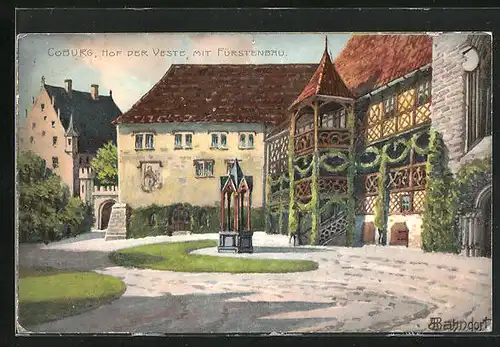 Künstler-AK Coburg, Hof der Veste mit Fürstenbau