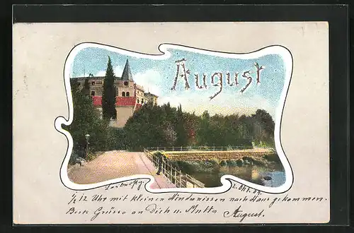 Passepartout-AK Namenstag August, Schlossansicht