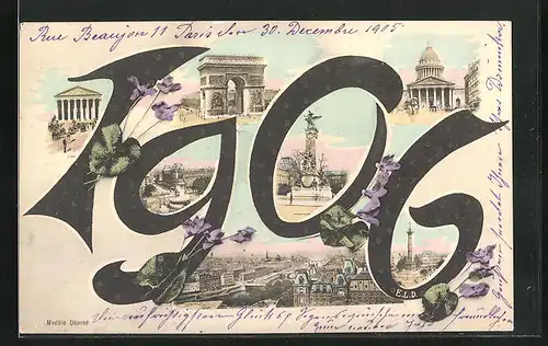 AK Jahreszahl 1906 mit Stadtansichten aus Paris