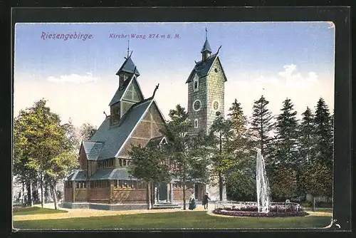 AK Wang, Springbrunnen vor Kirche